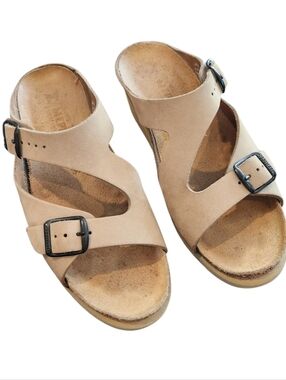 Mephisto Tan Elka Slide Sandal Size 38 Comfort Adjustable Straps Cork Footbed